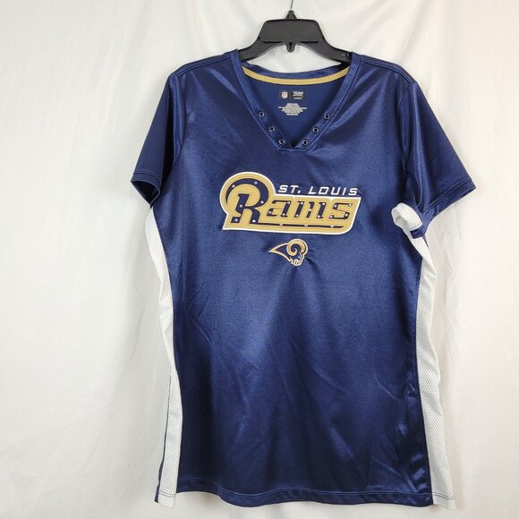 Vintage St. Louis Rams shirt Women's 2XL Blue NFL Bling mesh V-neck embroidered. - Picture 3 of 16